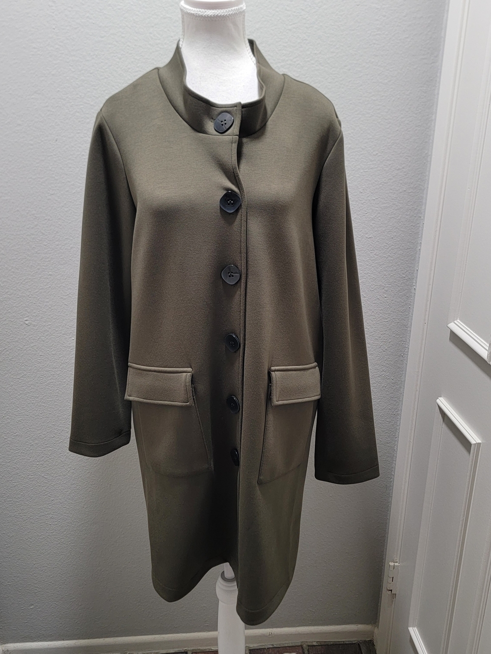 Joseph Ribkoff Olive Green Single-Breasted Long Coat